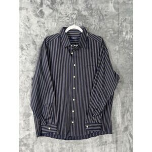 Casa Moda Mens XL Navy Blue Brown Striped Long Slv Button Down Shirt Easy Care